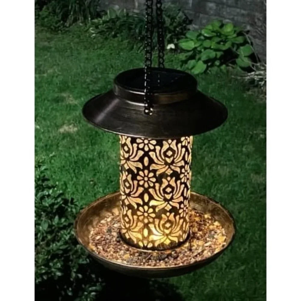 New Solar Bird Feeder for Outdoors Hanging, Metal Wild Bird Feeder